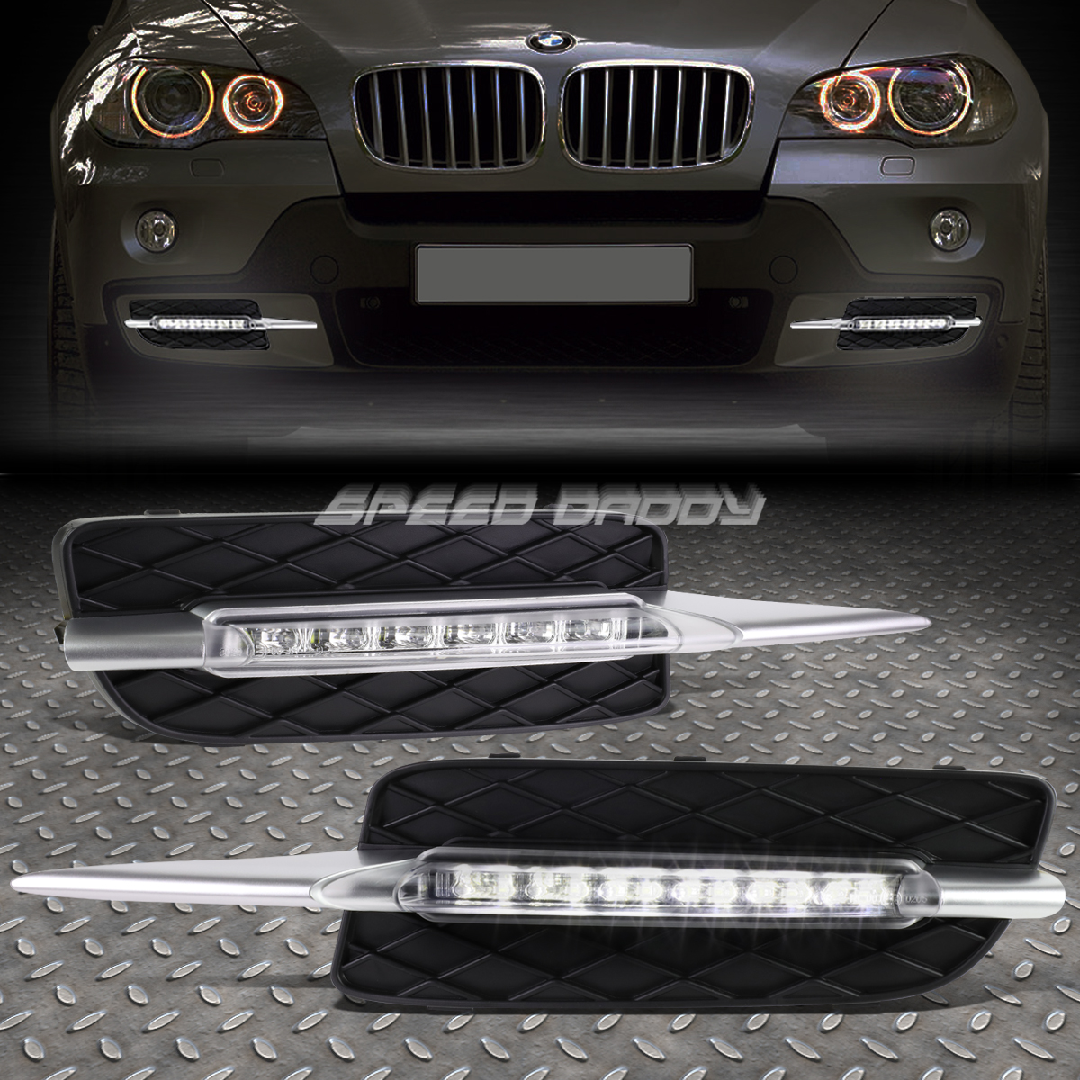 FOR 07-10 BMW E70 X5 NON M-SPORT BUMPER FOG GRILL LED DRL DAY TIME