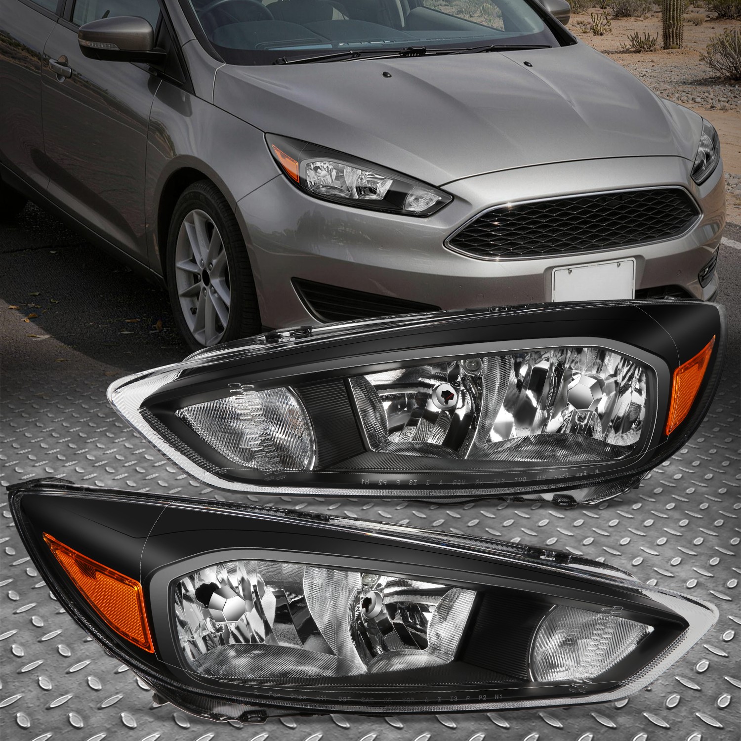 FOR 15-18 FORD FOCUS OE STYLE BLACK HOUSING AMBER CORNER HEADLIGHT