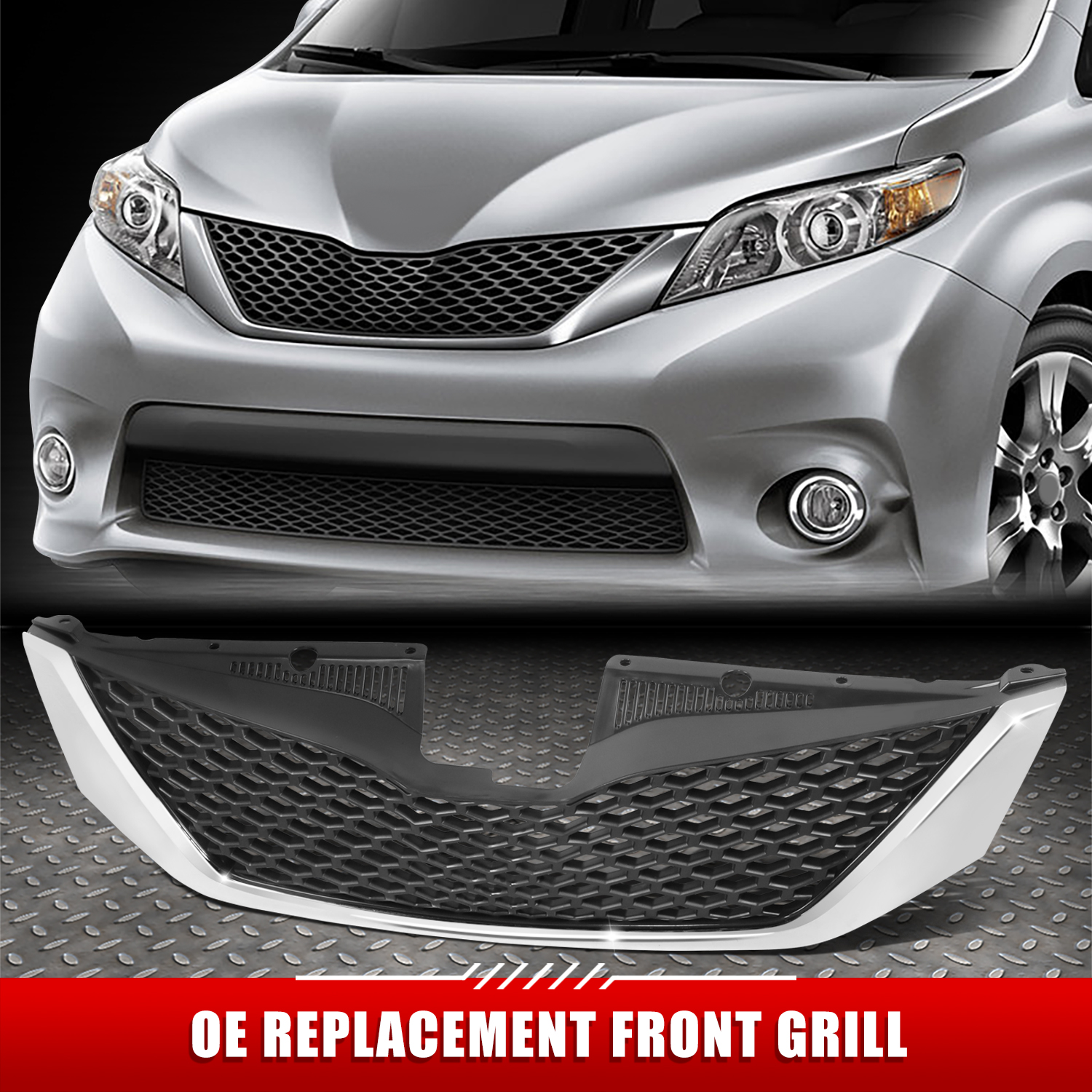 For 11-17 Toyota Sienna SE OE Style Chrome Molding Front Bumper