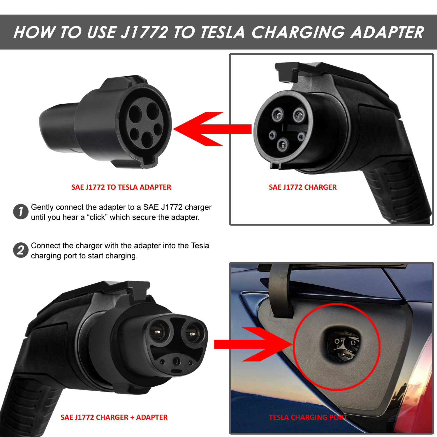 250V SAE J1772 TO TESLA CHARGER CHARGING ADAPTER CONNECTOR FOR